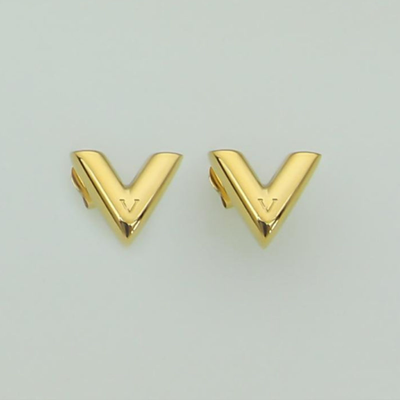 Luxury Earring Stud Women logo Stainless Steel Couple Gold V Earring Fashion Jewelry gifts for woman Accessories wholesale