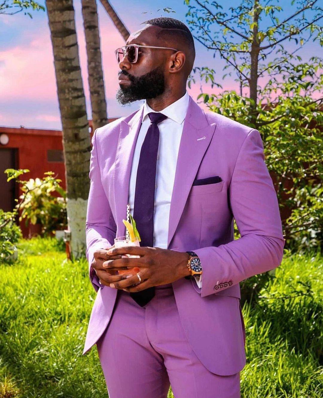 Mens Suits Slim Fit Groomsmen Wedding Tuxedos Light Purple Two Pieces Designer One Button Blazers Formal Suit With Jacket And Pants