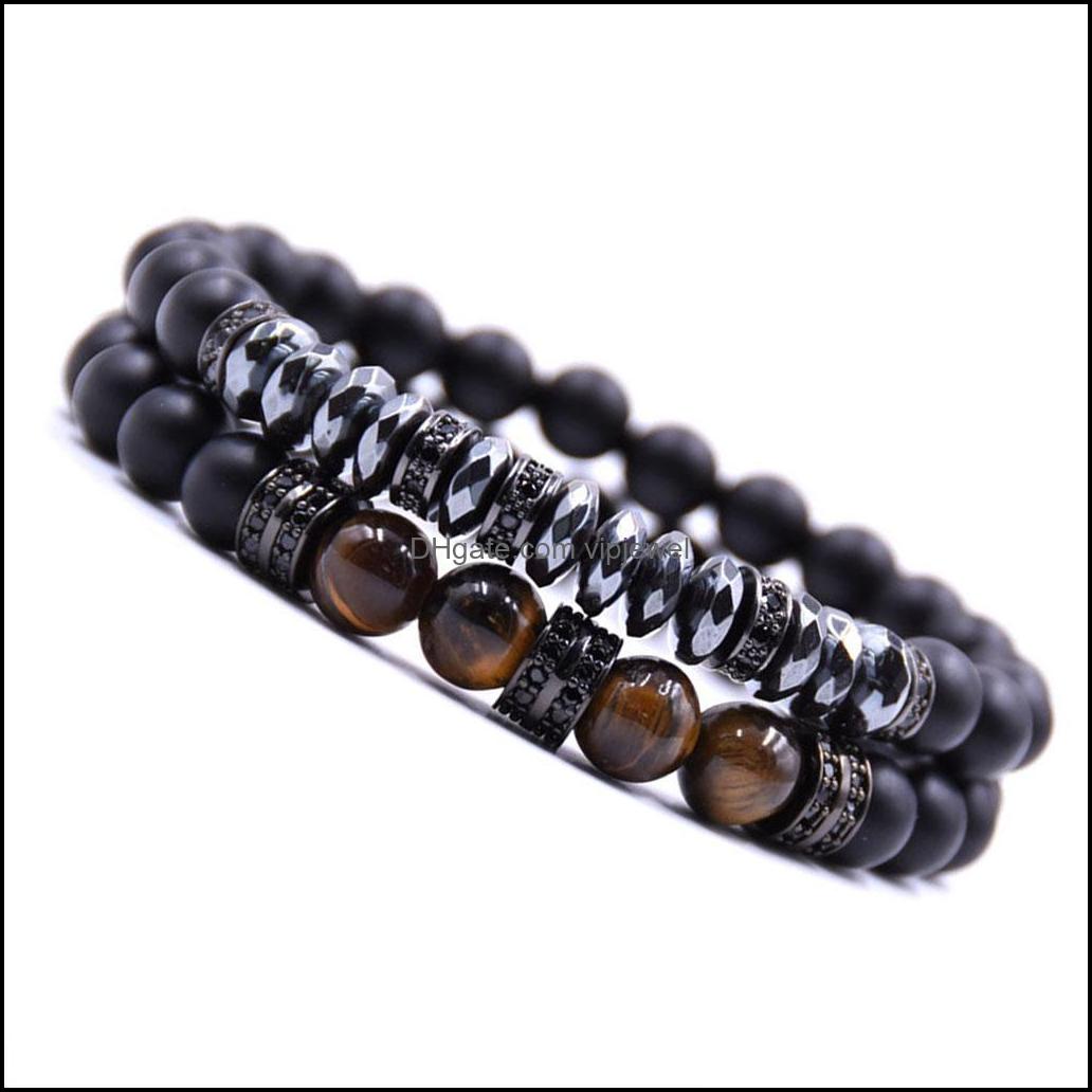 Beaded Strands 10Pc/Set 2Pcs Black Beads Bracelet Set For Men Women Healing Energy Bracelets Handmade Jewelry Drop Delivery 2021 Dhse Dhme1
