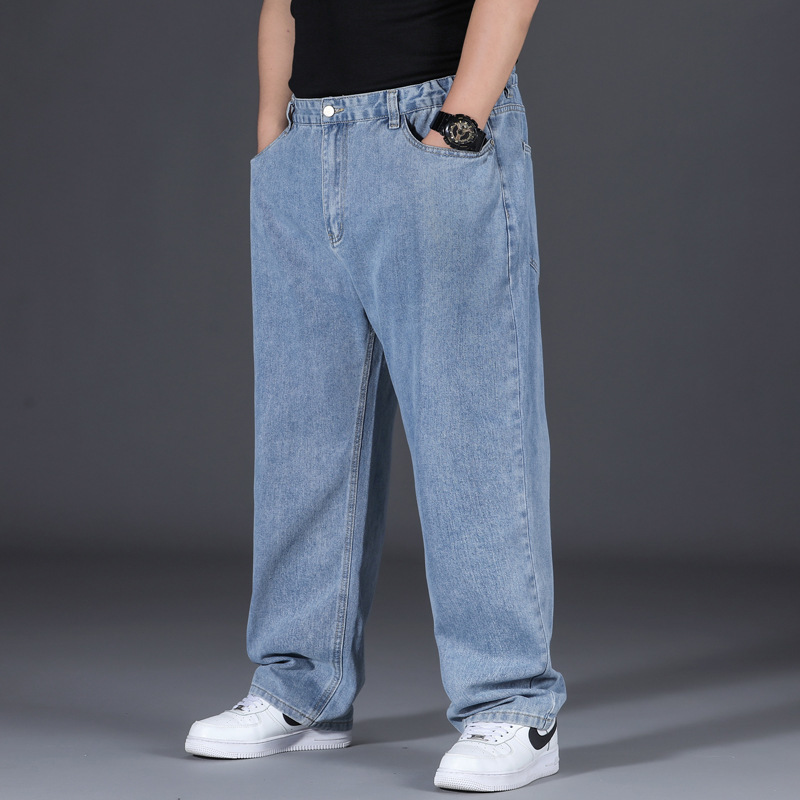 Mens Jeans Oversize Straight Black Jeans Mens Streetwear Cotton Denim Pants Fashion Men Elasticity Jeans Wide Leg Pants Blue Loose Trousers 220831