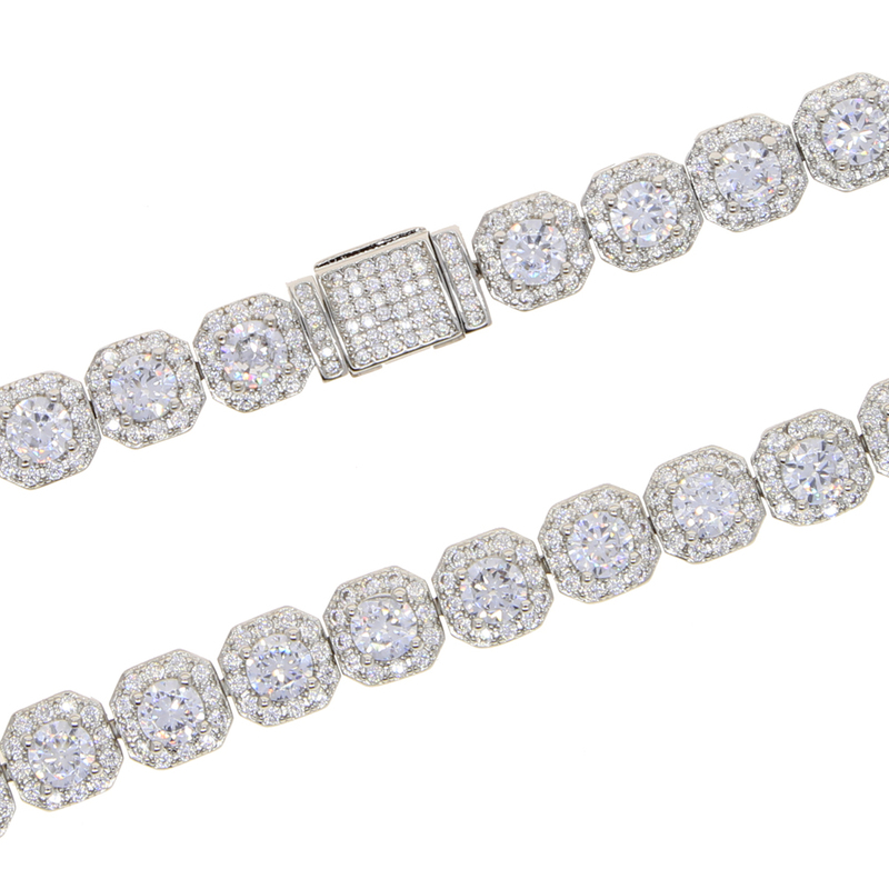 Bangle Iced Out Bling 5A Cubic Zirconia Square Charm Bracelet 8MM Silver Color CZ Tennis Chain Bangle Hip Hop Fashion Mens Jewelry 220831