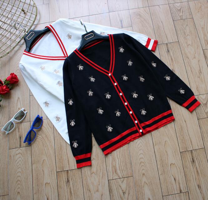 Women's Sweaters Luxury Bee Embroidery Cardigan Long Sleeve Single Breasted Contrast Color Button Knitted Sweaters, 02
Women's Sweaters Luxury Bee Embroidery Cardigan Long Sleeve Single Breasted Contrast Color Button Knitted Sweaters, 02
