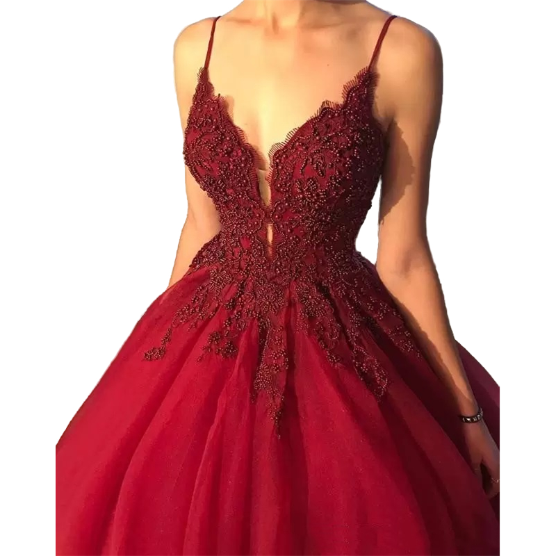Chic Beading Burgundy Prom Dresses 2024 Charming Spaghetti Straps Long Graduation Party Gowns Lace Appliques Floor Length A Line Homecoming Dress Even