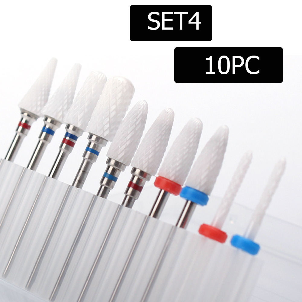 Nail Art Equipment 10pc Drill Bit Set Ceramic Milling Cutter Kit Electric Machine Manicure Bits Rotary Burr Cuticle Tools Accessories 221201