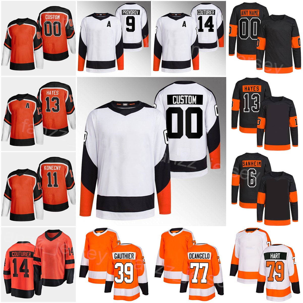 

2023 Reverse Retro Hockey 39 Cutter Gauthier Jersey 14 Sean Couturier 11 Travis Konecny 13 Kevin Hayes 9 Ivan Provorov 79 Carter Hart 77 Tony DeAngelo Man Woman Youth, Orange