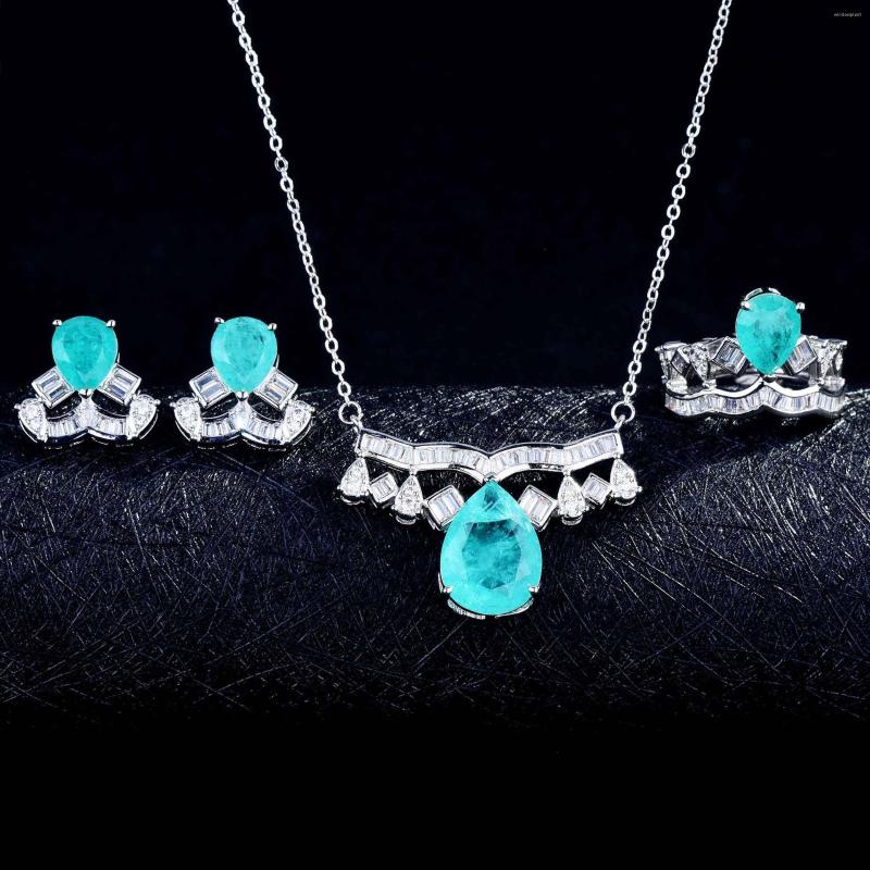 Necklace Earrings Set 2022 Trend Imitated Paraiba Tourmaline Emerald Pendant Silver Color Earring Crown Ring Wedding Jewelry Anniversary, Picture shown
Necklace Earrings Set 2022 Trend Imitated Paraiba Tourmaline Emerald Pendant Silver Color Earring Crown Ring Wedding Jewelry Anniversary, Picture shown