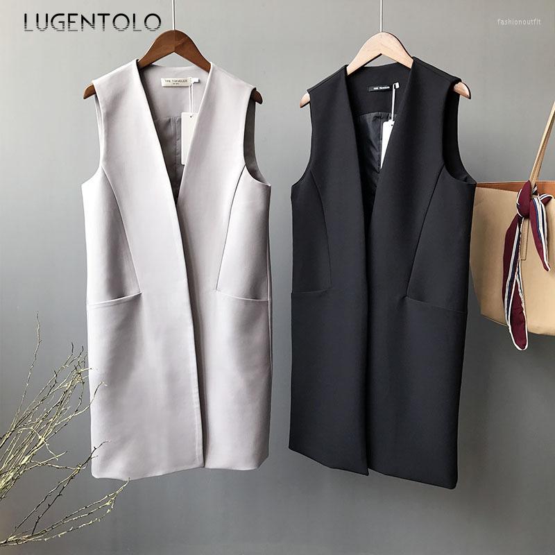 Women' Vests Lugentolo Women Vest Simple Slim Spring Autumn Elegant Black Solid Medium Long V-neck Casual Sleeveless Pocket Coats
Women' Vests Lugentolo Women Vest Simple Slim Spring Autumn Elegant Black Solid Medium Long V-neck Casual Sleeveless Pocket Coats