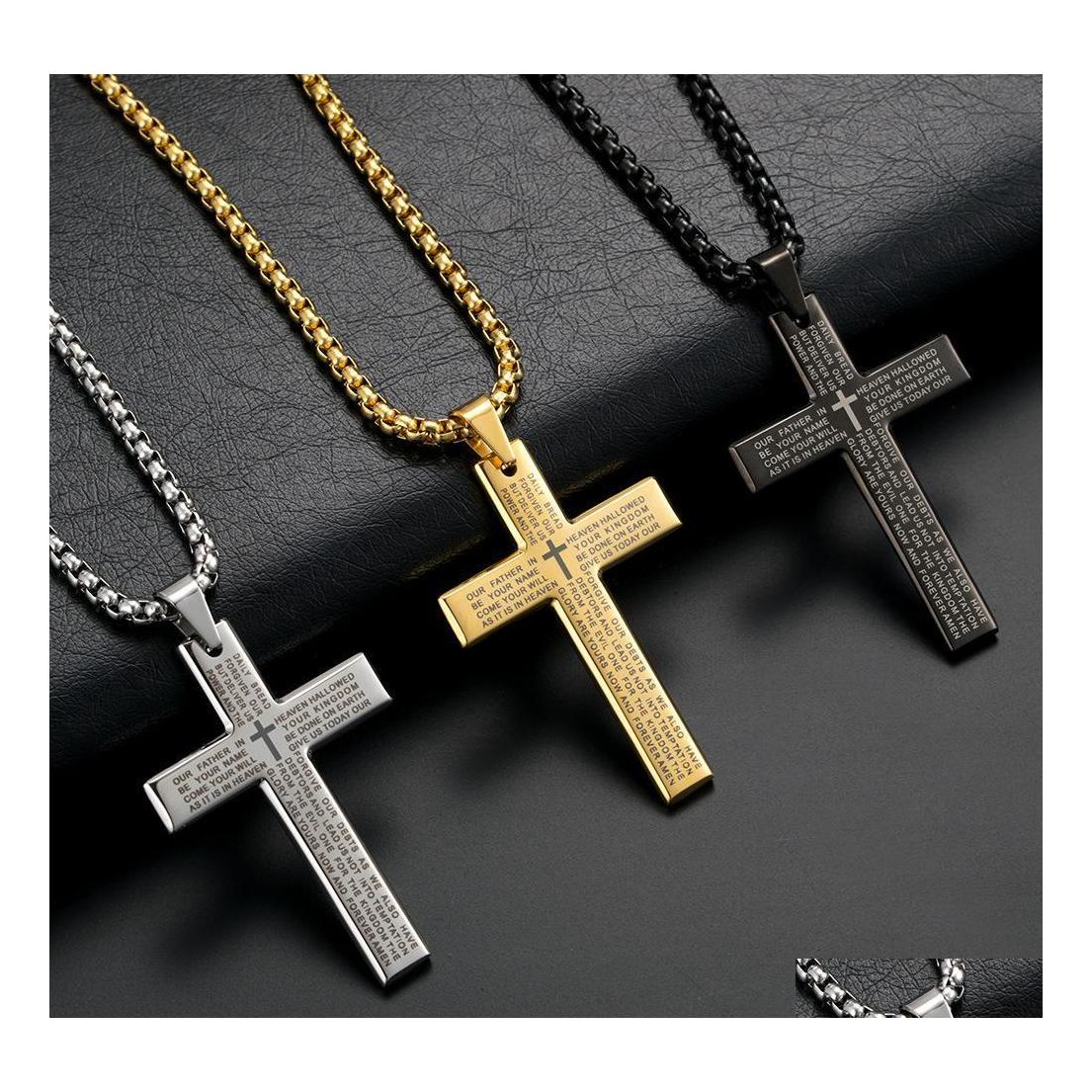 Pendant Necklaces 24 Inches Titanium Steel Bible Cross Scripture Pendant Fashion Mens Religious Necklace Drop Delivery Jewelry Neckl Dhp3T
Pendant Necklaces 24 Inches Titanium Steel Bible Cross Scripture Pendant Fashion Mens Religious Necklace Drop Delivery Jewelry Neckl Dhp3T