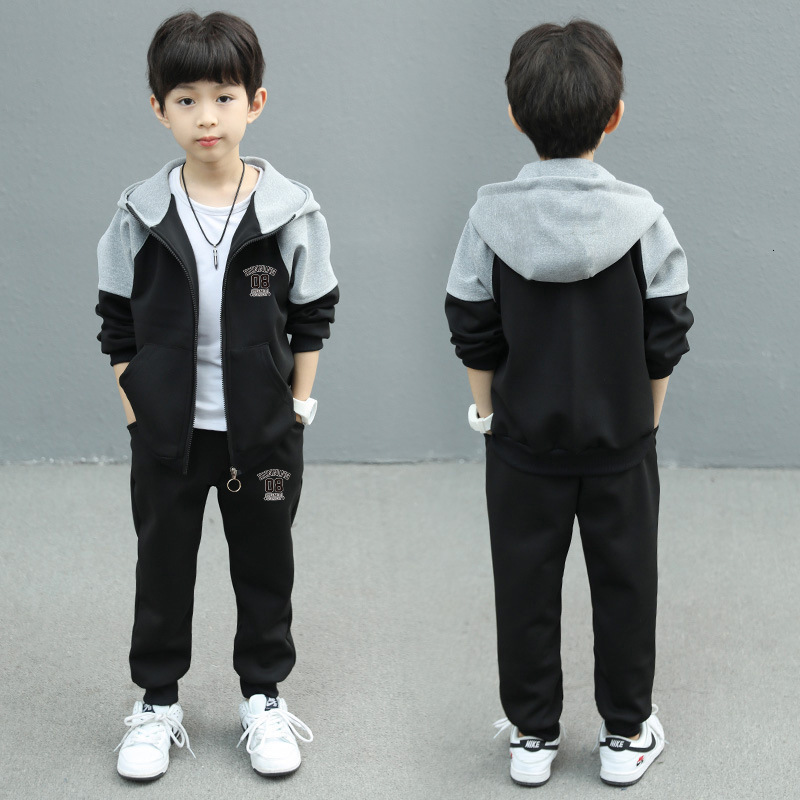 Clothing Sets Contrast Kids Jogger Set Baby Boys Workout Fleece Hoodie Elastic Sweatpant Full Zip Hooded Child Tracksuit 4 14 Years 221130