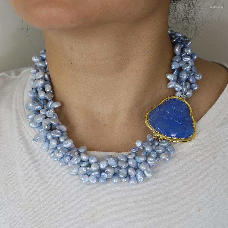 Pendant Necklaces GuaiGuai Jewelry 4 Rows Natural Freshwater Cultured Blue Keshi Pearl Jade Buddha Connector Choker Necklace 18''
Pendant Necklaces GuaiGuai Jewelry 4 Rows Natural Freshwater Cultured Blue Keshi Pearl Jade Buddha Connector Choker Necklace 18''