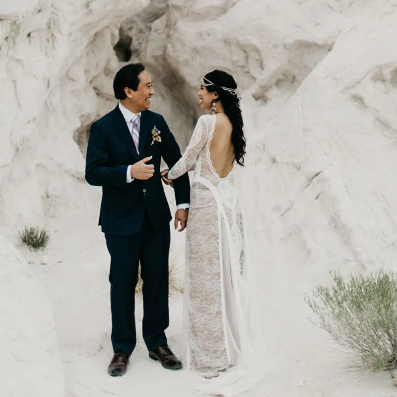 Elopement Lace Long Sleeves Wedding Dress Sexy Backless Bridal Gowns Country Forset Fairy Vestidos De Novia 2023 Boho Beach Bride Dresses