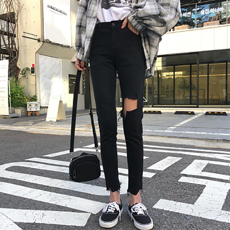 

Women's Jeans 2022 Black Tight Ripped Women's High-waisted Slim Pencil Trousers With Small Feet Show Thin Fashion Zipper Burrs