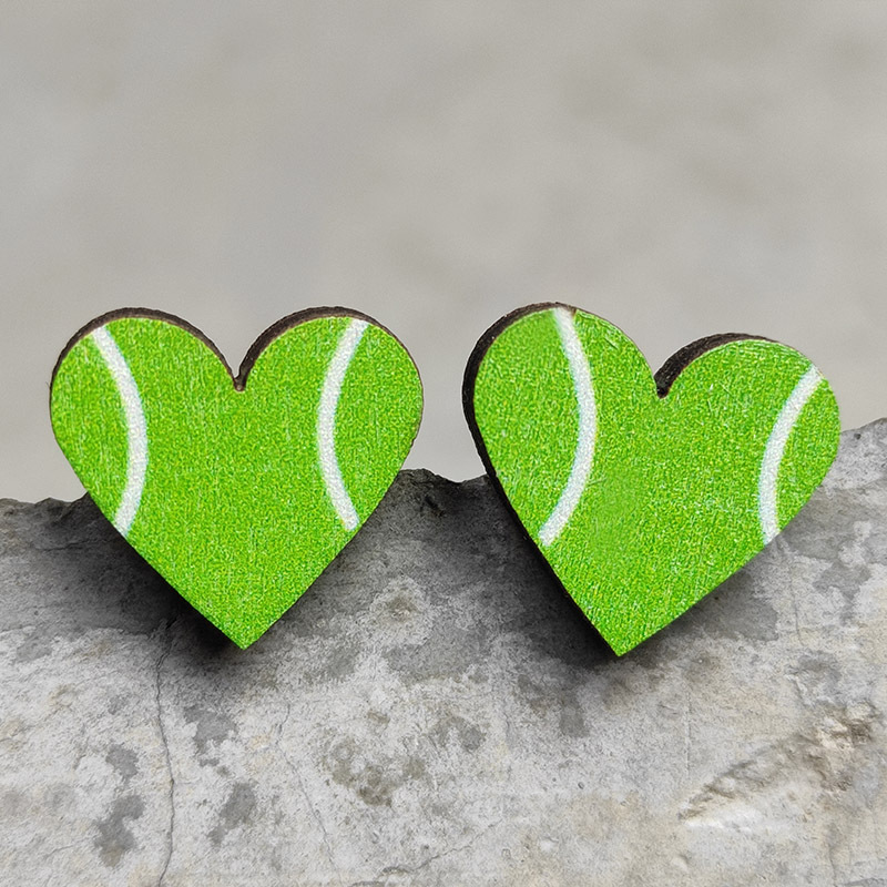 Heart Sports Stud Baseball Earrings Rugby Football Basketball Wooden Stud Fashion Accessories Gift