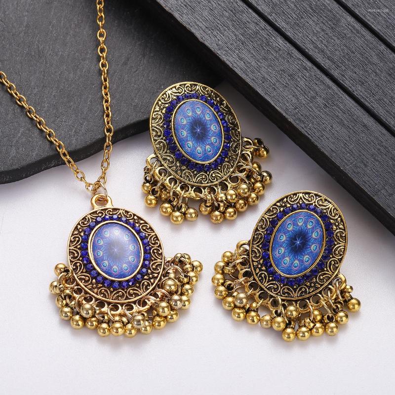 Necklace Earrings Set Gypsy Gold Color Blue CZ Vintage Beads Tassel Jewelry Women Wedding, Picture shown
Necklace Earrings Set Gypsy Gold Color Blue CZ Vintage Beads Tassel Jewelry Women Wedding, Picture shown