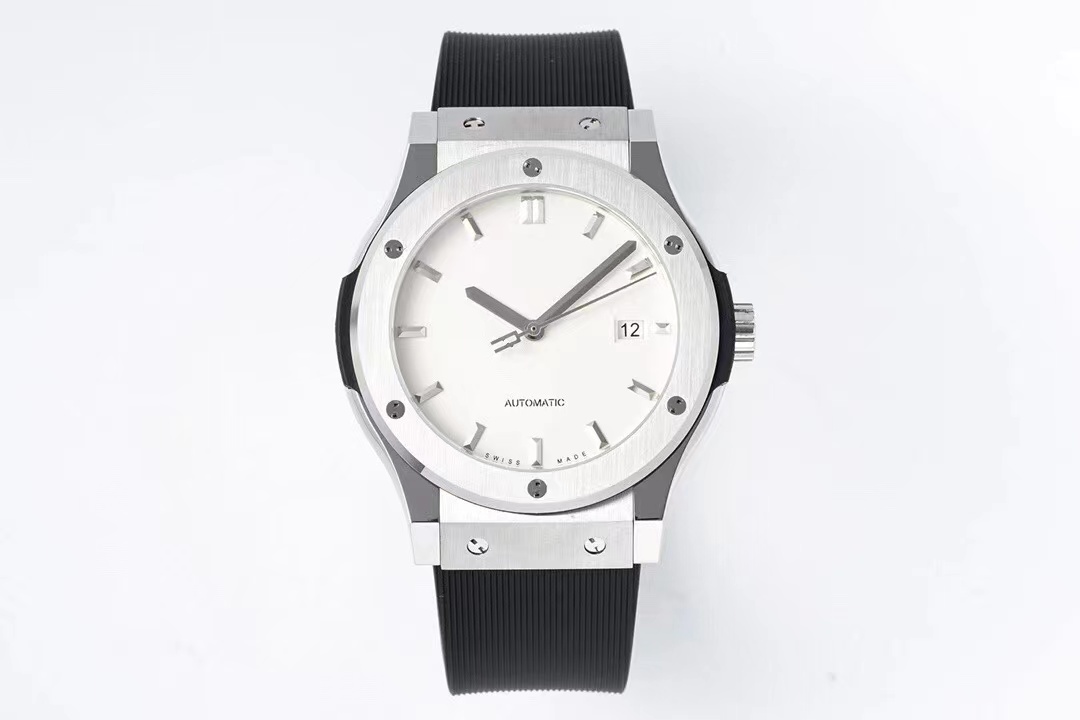 JJ produced high-grade fashion men's watch 42MM with HB1110 movement black natural rubber belt, Silver
JJ produced high-grade fashion men's watch 42MM with HB1110 movement black natural rubber belt, Silver