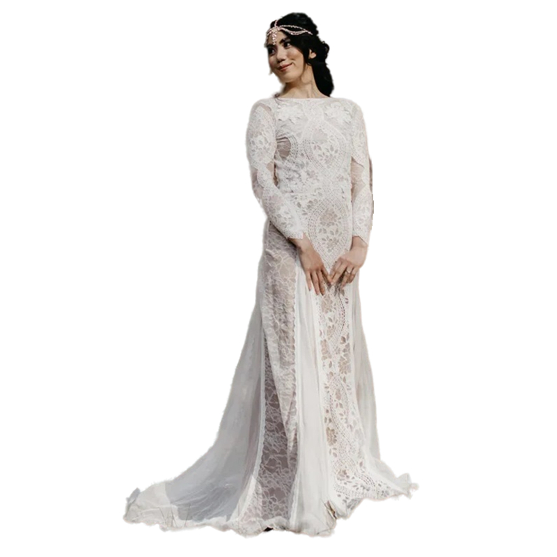 Elopement Lace Long Sleeves Wedding Dress Sexy Backless Bridal Gowns Country Forset Fairy Vestidos De Novia 2023 Boho Beach Bride Dresses