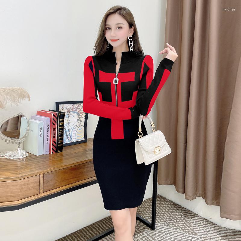 Casual Dresses High Quality Korean Autumn Winter Women Knitted Small Fragrance Plaid Color Patchwork Lady Elegant Zipper Sweater Dress, Black
Casual Dresses High Quality Korean Autumn Winter Women Knitted Small Fragrance Plaid Color Patchwork Lady Elegant Zipper Sweater Dress, Black