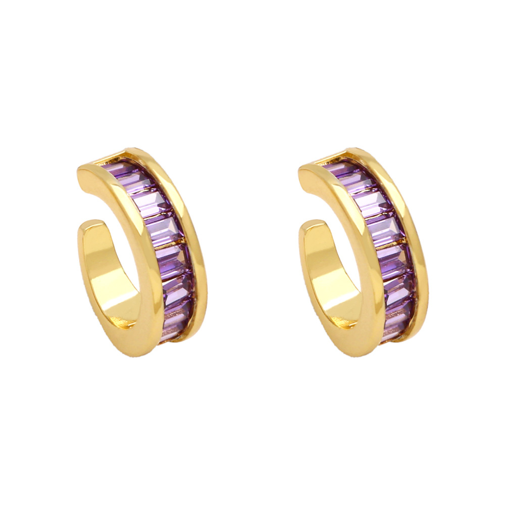 Hip Hop Hoop Earrings Bling Colorful Zircon Dangle Earrings No Piercing Ear Clips Gold Plated Jewelry