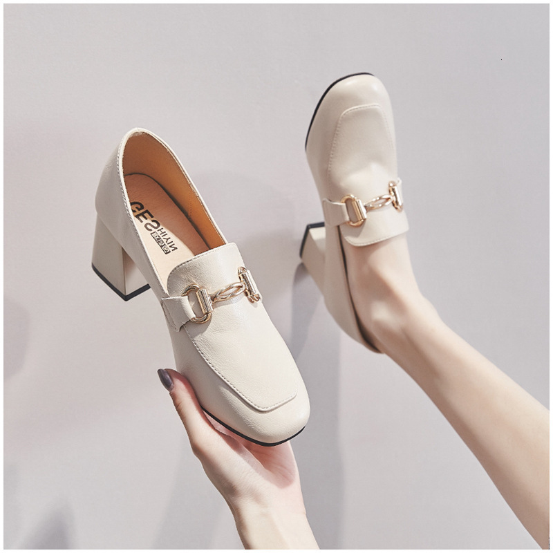 Dress Shoes The Fashion British Style Women s with Classic Slip On Lofers Elegant Casual Chunky Heels Ladies Pumps 221130