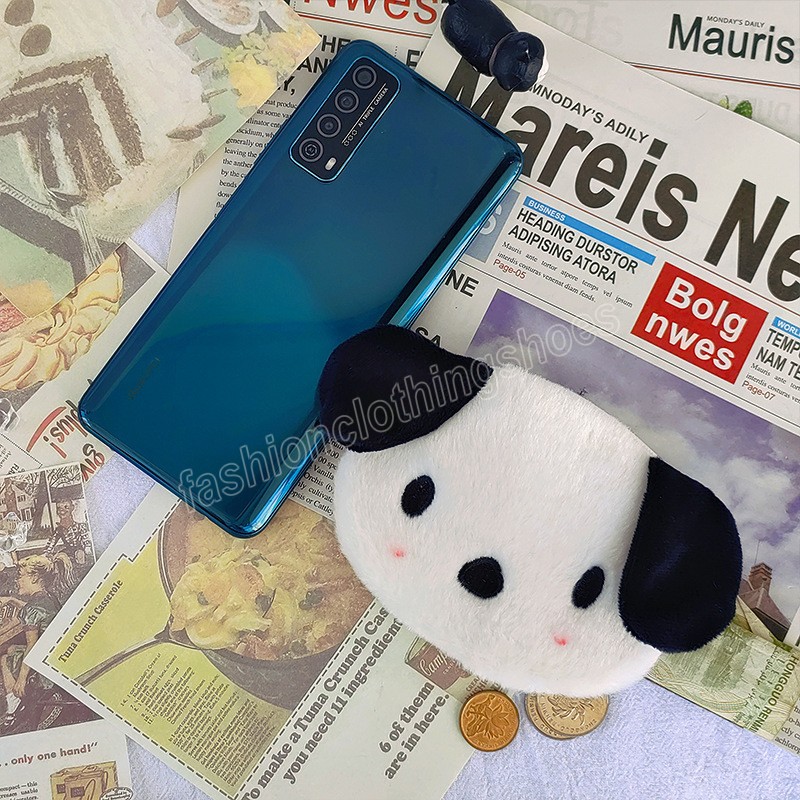 Cartoon Cute Dog Face Coin Purse Case Mini Children Coin Bags Soft Plush Black And White Puppy Purses With Zipper