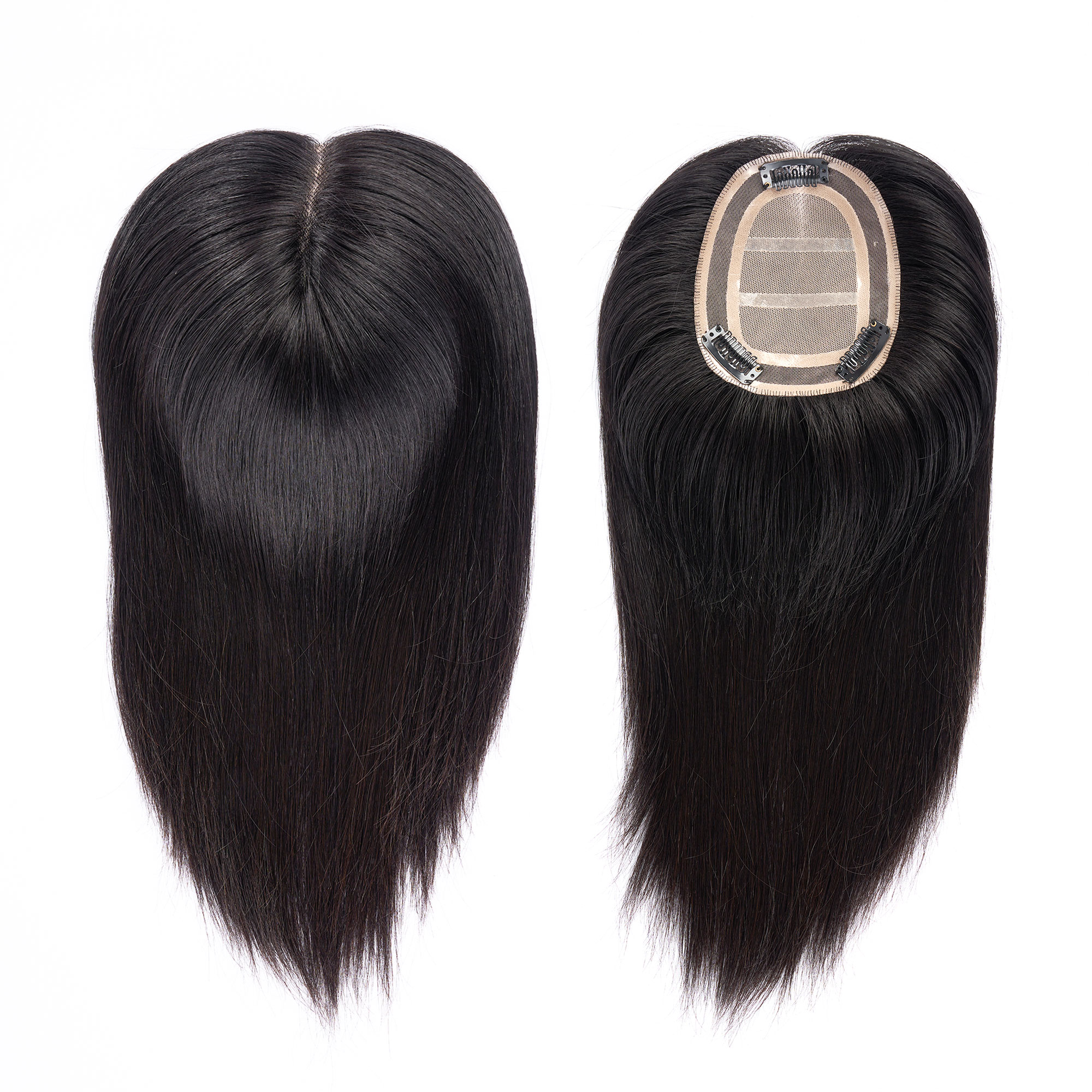 Chinese virgin cuticle aligned human hair natural color straight pre plucked French lace silk base women's topper with clips
Chinese virgin cuticle aligned human hair natural color straight pre plucked French lace silk base women's topper with clips