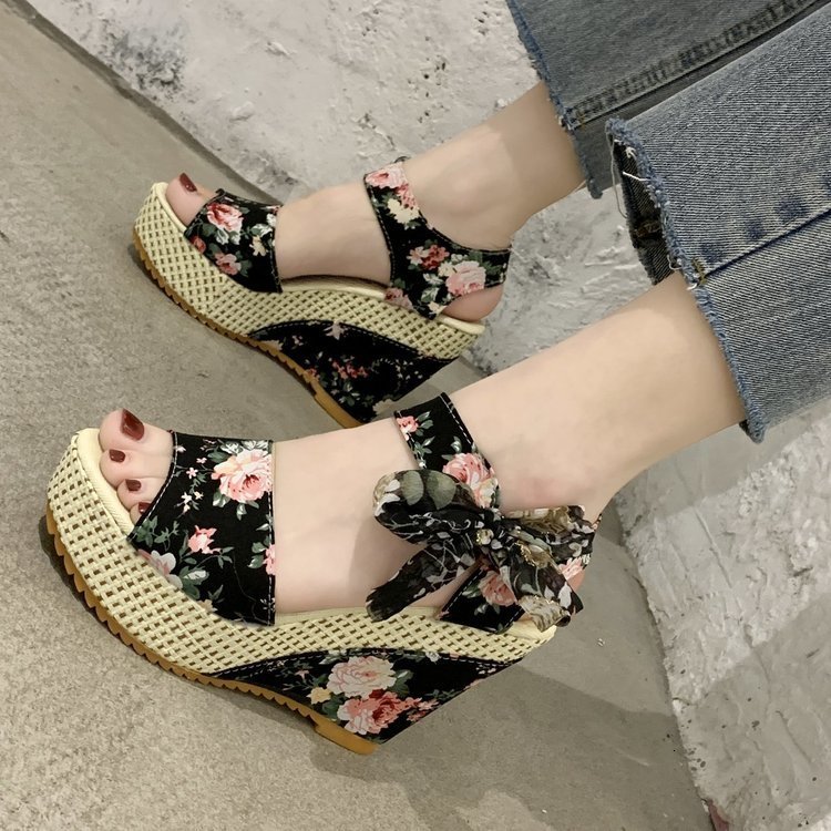 Slippers Lace Leisure Women Wedges Heeled Shoes Summer Sandals Party Platform High Heels Woman 221130