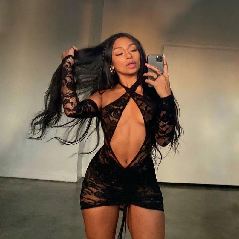 Casual Dresses Midnight Clubwear Halter Drawstring Sexy Lace See Through Mini Dress For Women Long Sleeve Hollow Out Bodycon, Black
Casual Dresses Midnight Clubwear Halter Drawstring Sexy Lace See Through Mini Dress For Women Long Sleeve Hollow Out Bodycon, Black