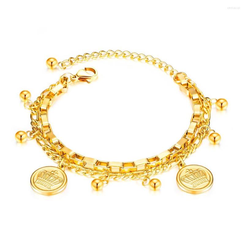 Charm Bracelets Fashion Gold Color Crown Bead For Women Kpop Stainless Steel Multilayer Chain Jewelry Pulsera Acero Inoxidable Mujer
Charm Bracelets Fashion Gold Color Crown Bead For Women Kpop Stainless Steel Multilayer Chain Jewelry Pulsera Acero Inoxidable Mujer