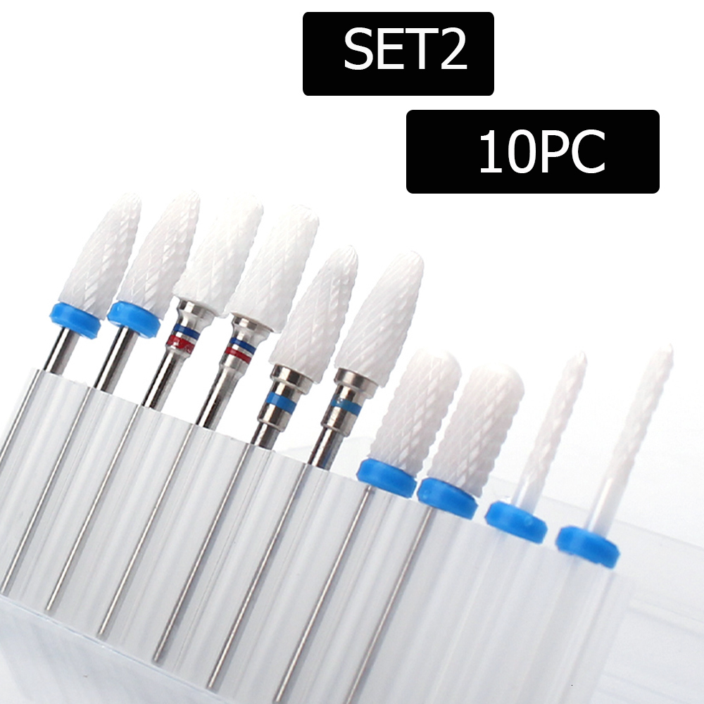 Nail Art Equipment 10pc Drill Bit Set Ceramic Milling Cutter Kit Electric Machine Manicure Bits Rotary Burr Cuticle Tools Accessories 221201