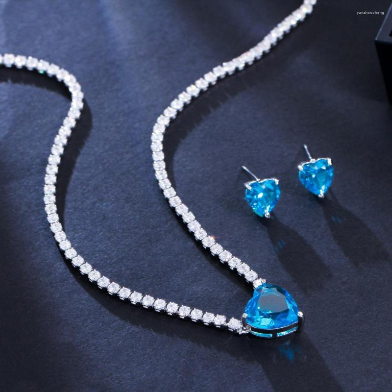 Necklace Earrings Set CWWZircons Shiny Cubic Zirconia Light Blue Heart Shape Tennis Chain Choker Trendy For Women T553, Picture shown
Necklace Earrings Set CWWZircons Shiny Cubic Zirconia Light Blue Heart Shape Tennis Chain Choker Trendy For Women T553, Picture shown