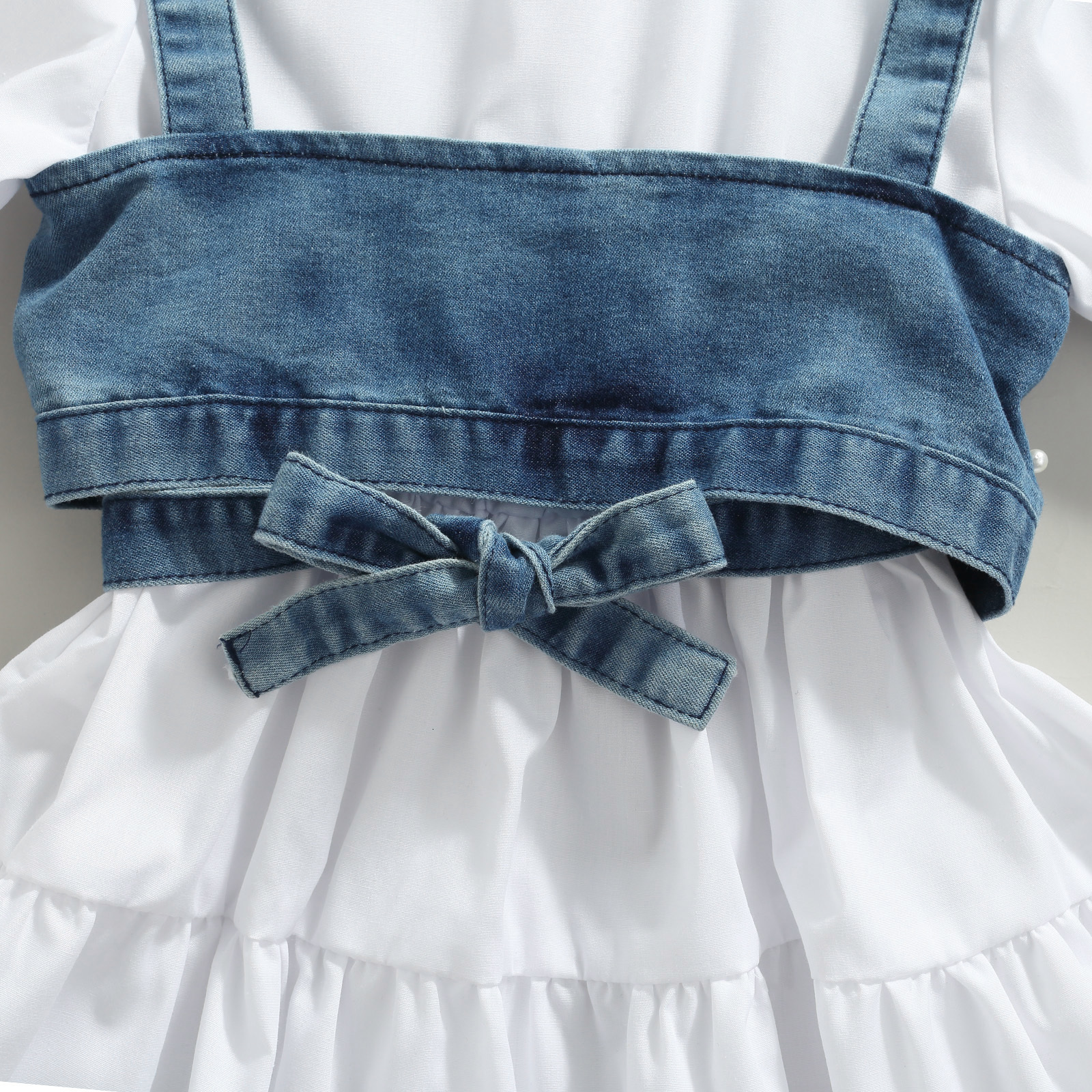 Clothing Sets Fashion Children Baby Girl Clothes Solid Color Long Sleeve Shirt Dress Denim Beading Vest 2Pcs Outfits 221130