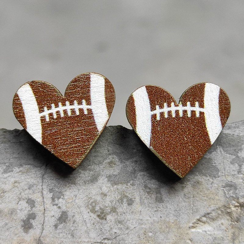 Heart Sports Stud Baseball Earrings Rugby Football Basketball Wooden Stud Fashion Accessories Gift