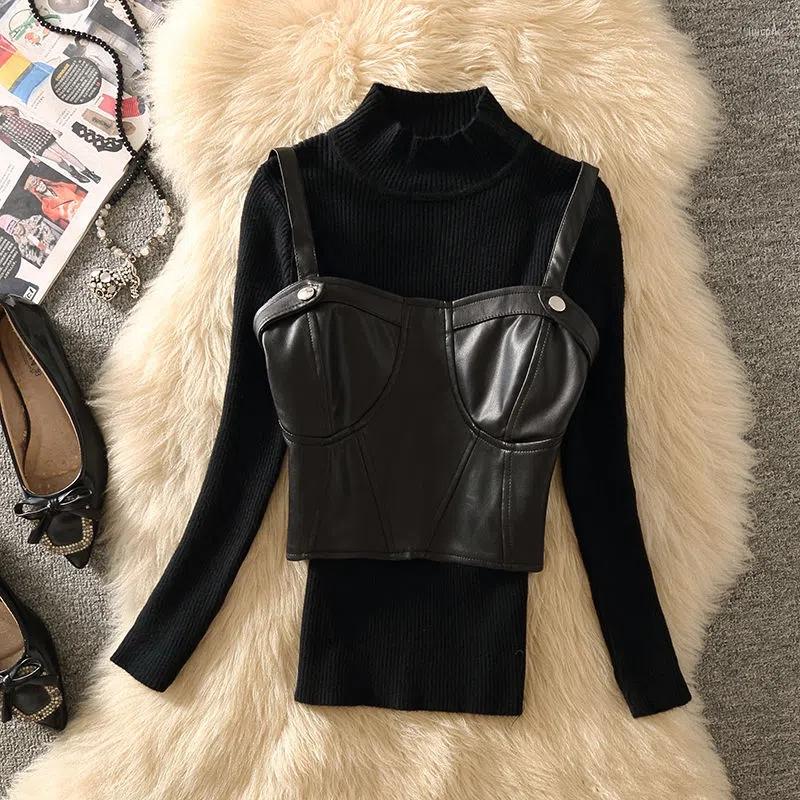 Women's Vests Chic Vest Suit Casual 2 Piece Set Women Outfits Sexy Faux PU Leather Camisole Spaghetti Strap Crop Tank Tops And Knitted, Brown only vest
Women's Vests Chic Vest Suit Casual 2 Piece Set Women Outfits Sexy Faux PU Leather Camisole Spaghetti Strap Crop Tank Tops And Knitted, Brown only vest