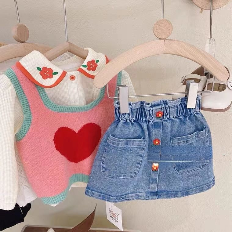 Clothing Sets Girls Outfits Spring Baby Korean Bottomed Shirt Knitted Vest Denim Skirt Three Piece Set 221130, Gold
Clothing Sets Girls Outfits Spring Baby Korean Bottomed Shirt Knitted Vest Denim Skirt Three Piece Set 221130, Gold