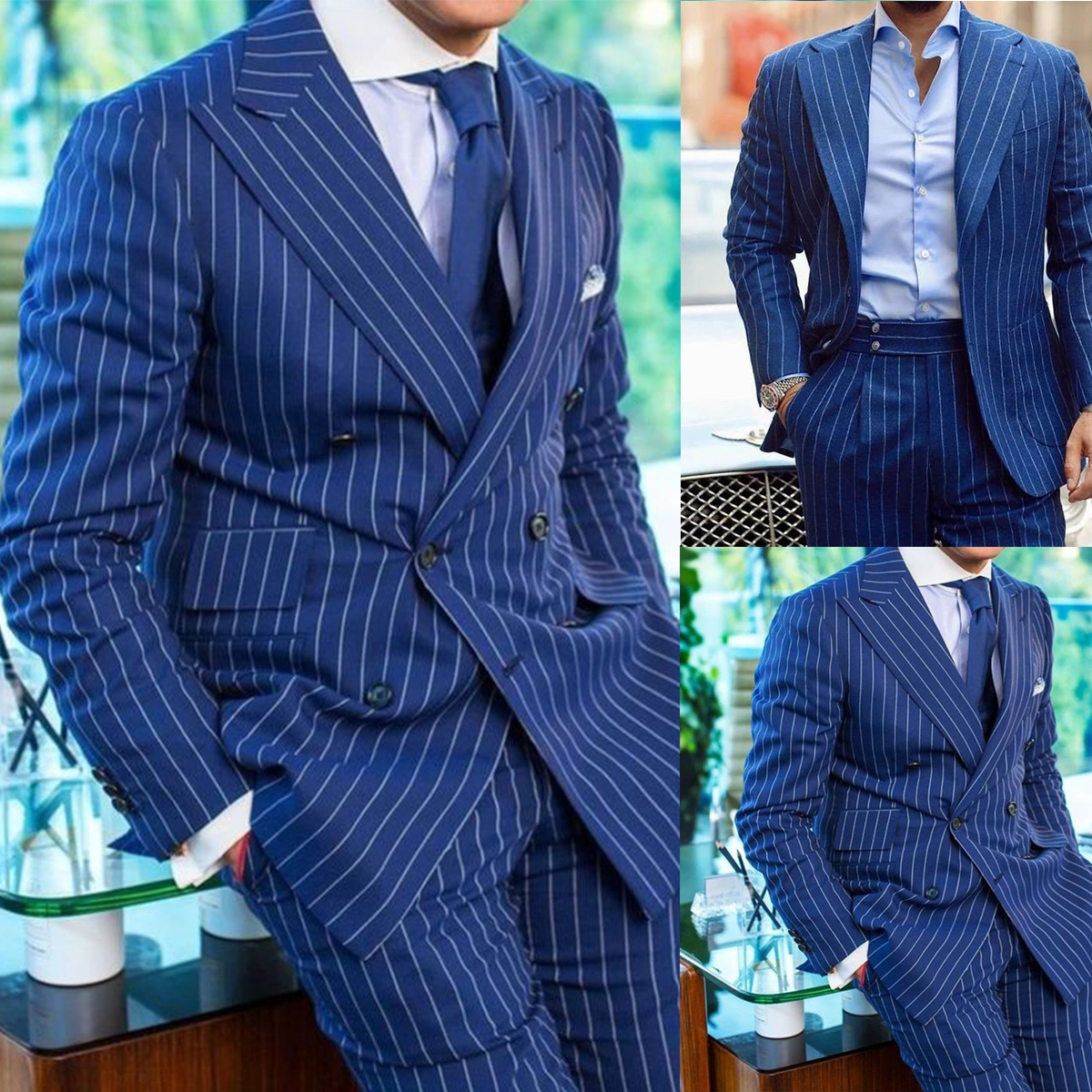 Navy Stripes Men Tuxedos 2 Pieces Plus Size Custom Made Handsome Wedding Suits For Best Man Formal Wear, Black
Navy Stripes Men Tuxedos 2 Pieces Plus Size Custom Made Handsome Wedding Suits For Best Man Formal Wear, Black