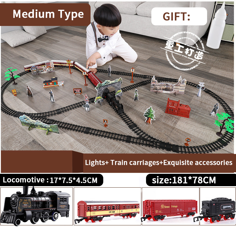 Diecast Model car Classic Electric Train Toy Vihcle Railway Motorized Train DIY Track Railway Set Dynamic Steam RC Trains Electrique Toy For Kids 2212