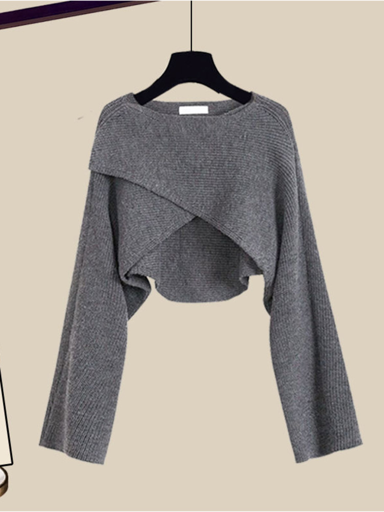 Women's pants autumn/winter office ladies elegant irregular knitted sweater shirt wide leg set women's clothing