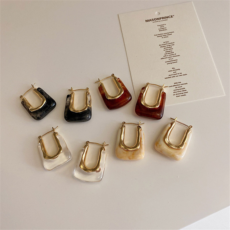 New Trendy Transparent Resin Hoop Dangle Earrings for Women Girls Geometric Irregular Metal Acrylic Earring Party Jewelry