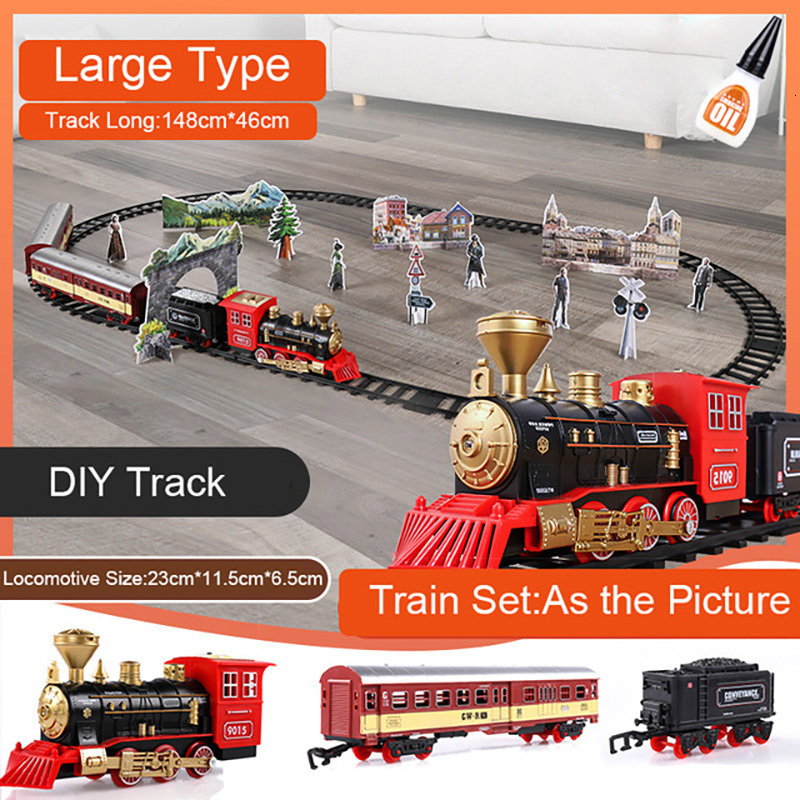 Diecast Model car Classic Electric Train Toy Vihcle Railway Motorized Train DIY Track Railway Set Dynamic Steam RC Trains Electrique Toy For Kids 2212