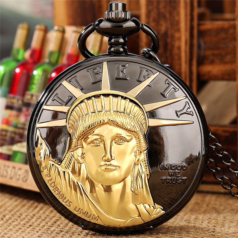 Antique Pocket Watch Full Hunter Statue of Liberty Cover Men Women Quartz Analog Watches Roman Number Display Necklace Pendant Chain, Black
Antique Pocket Watch Full Hunter Statue of Liberty Cover Men Women Quartz Analog Watches Roman Number Display Necklace Pendant Chain, Black
