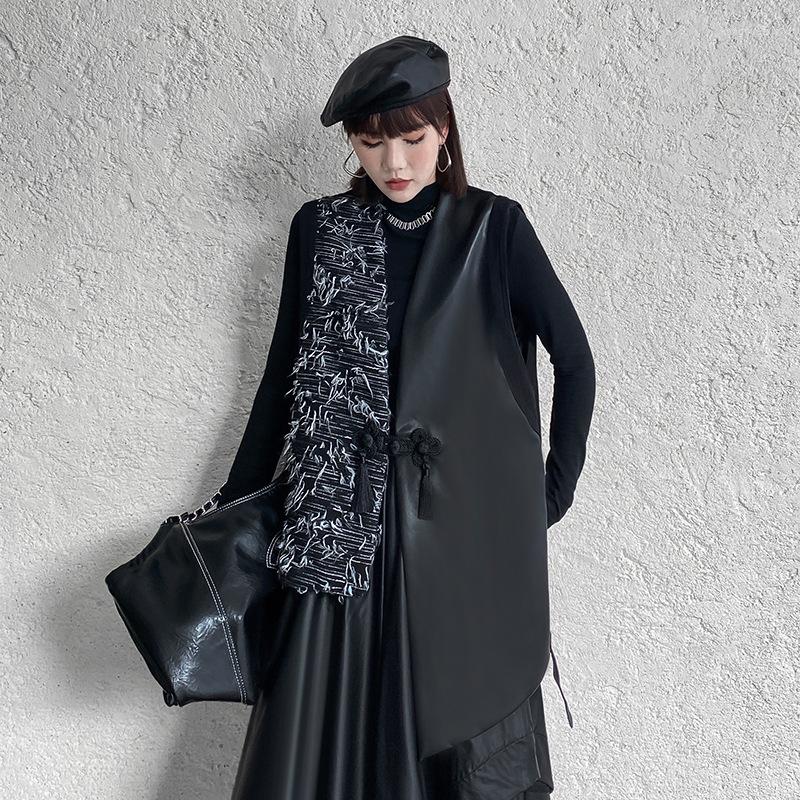 Women's Vests Street Wear PU Leather Spliced Vest Women Irregular Waistcoat Novelty Patchwork Sleeveless Coat, Black
Women's Vests Street Wear PU Leather Spliced Vest Women Irregular Waistcoat Novelty Patchwork Sleeveless Coat, Black