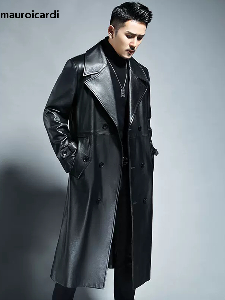 Men's Leather Faux Mauroicardi Spring Autumn Long Cool Waterproof Black Pu Trench Coat Men Double Breasted Plus Size Outerwear 4xl 5xl 221201
Men's Leather Faux Mauroicardi Spring Autumn Long Cool Waterproof Black Pu Trench Coat Men Double Breasted Plus Size Outerwear 4xl 5xl 221201