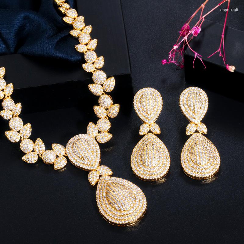 Necklace Earrings Set CWWZircons Elegant Full Cubic Zirconia Women Party Wedding Leaf And Dubai Gold Plated Bridal T157, Picture shown
Necklace Earrings Set CWWZircons Elegant Full Cubic Zirconia Women Party Wedding Leaf And Dubai Gold Plated Bridal T157, Picture shown