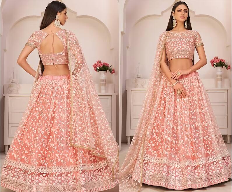Blush Pink Party Prom Guest Dresses with Wrap Choli Indian Lahnga Half Saree Lehenga Caftan Princess Evening Pccasion Gown