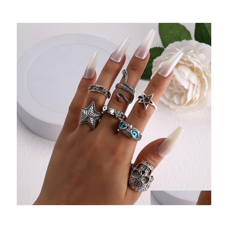 

Band Rings Fashion Jewelry Knuckle Ring Set Punk Style Skl Snake Owl Starfish Flower Geometric Stacking Rings Sets 7Pcs/Set Drop Deli Dhozg