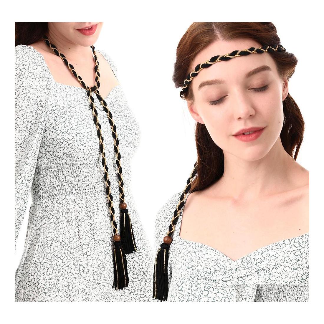 Belts Bohemia Fashion Vintage Handwoven Tassel Necklace Headband Beads Rope Double Use Collar Belt Drop Delivery Accessories Belts Dhvsy, Black 
Belts Bohemia Fashion Vintage Handwoven Tassel Necklace Headband Beads Rope Double Use Collar Belt Drop Delivery Accessories Belts Dhvsy, Black