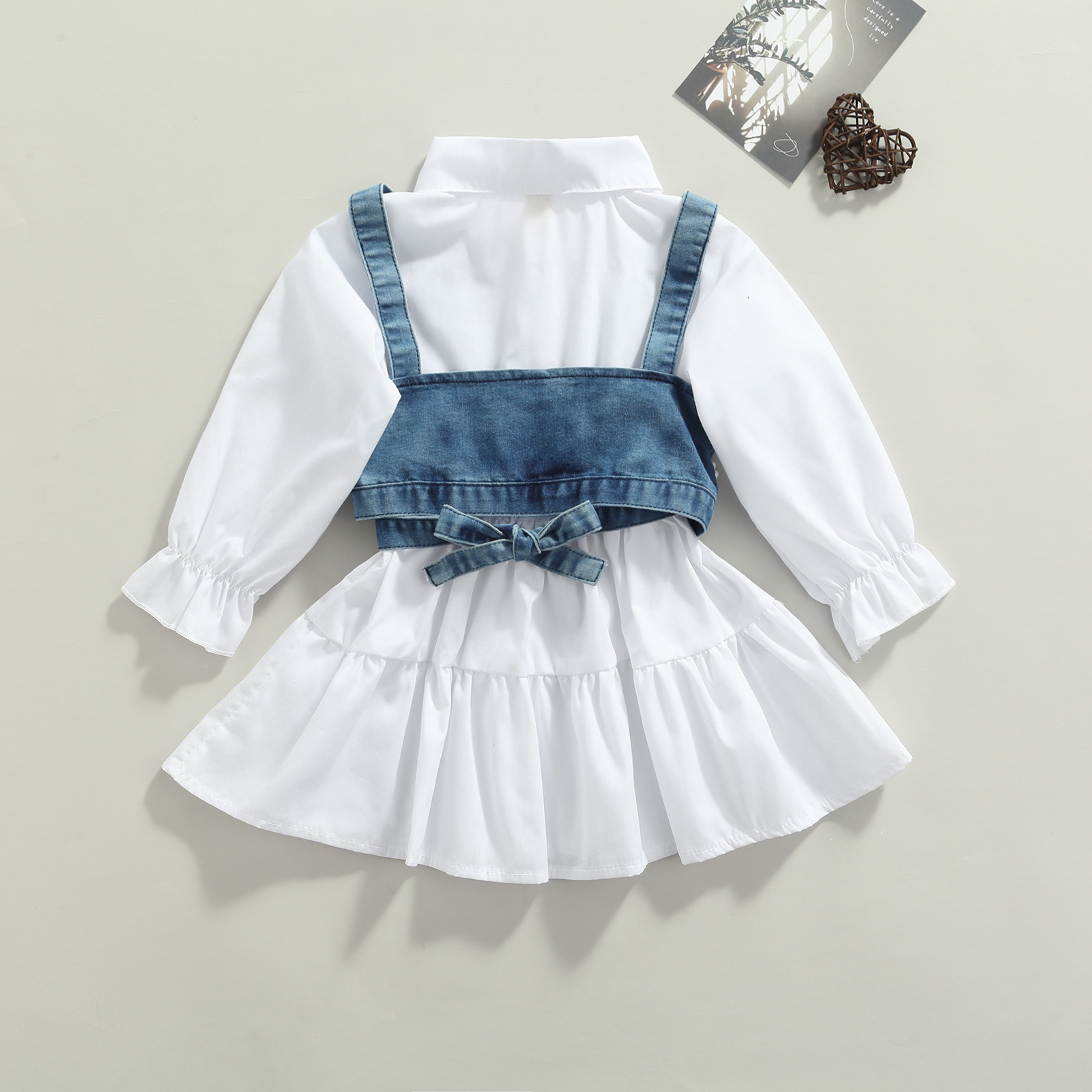 Clothing Sets Fashion Children Baby Girl Clothes Solid Color Long Sleeve Shirt Dress Denim Beading Vest 2Pcs Outfits 221130