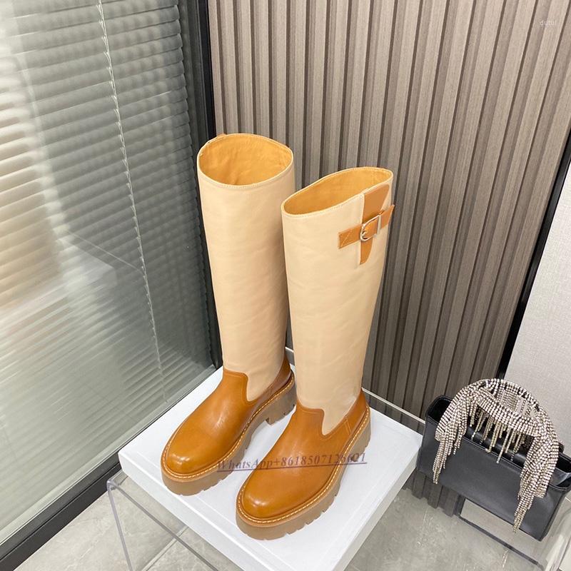 Boots Thick-soled Stitching Slip-on Women's Knight Round Toe High For Woman, Picture shown
Boots Thick-soled Stitching Slip-on Women's Knight Round Toe High For Woman, Picture shown