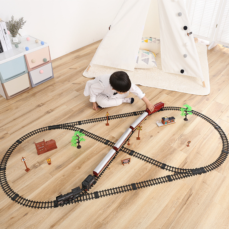 Diecast Model car Classic Electric Train Toy Vihcle Railway Motorized Train DIY Track Railway Set Dynamic Steam RC Trains Electrique Toy For Kids 2212