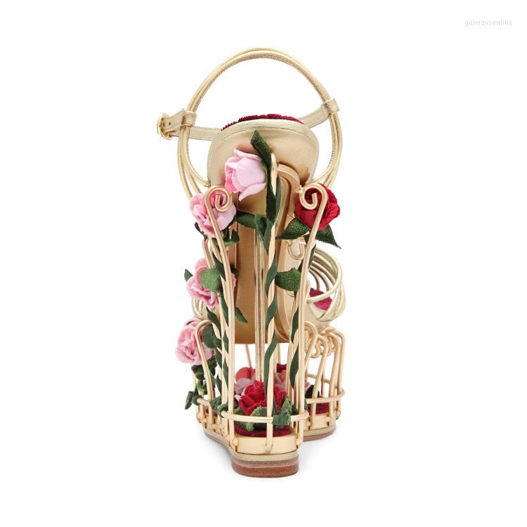 Sandals 3D Rose Flower Embellished Cage Strange Style Cut-outs High Wedges Wedding Dress Shoes Women Peep Toe Slingback, Gold pink
Sandals 3D Rose Flower Embellished Cage Strange Style Cut-outs High Wedges Wedding Dress Shoes Women Peep Toe Slingback, Gold pink